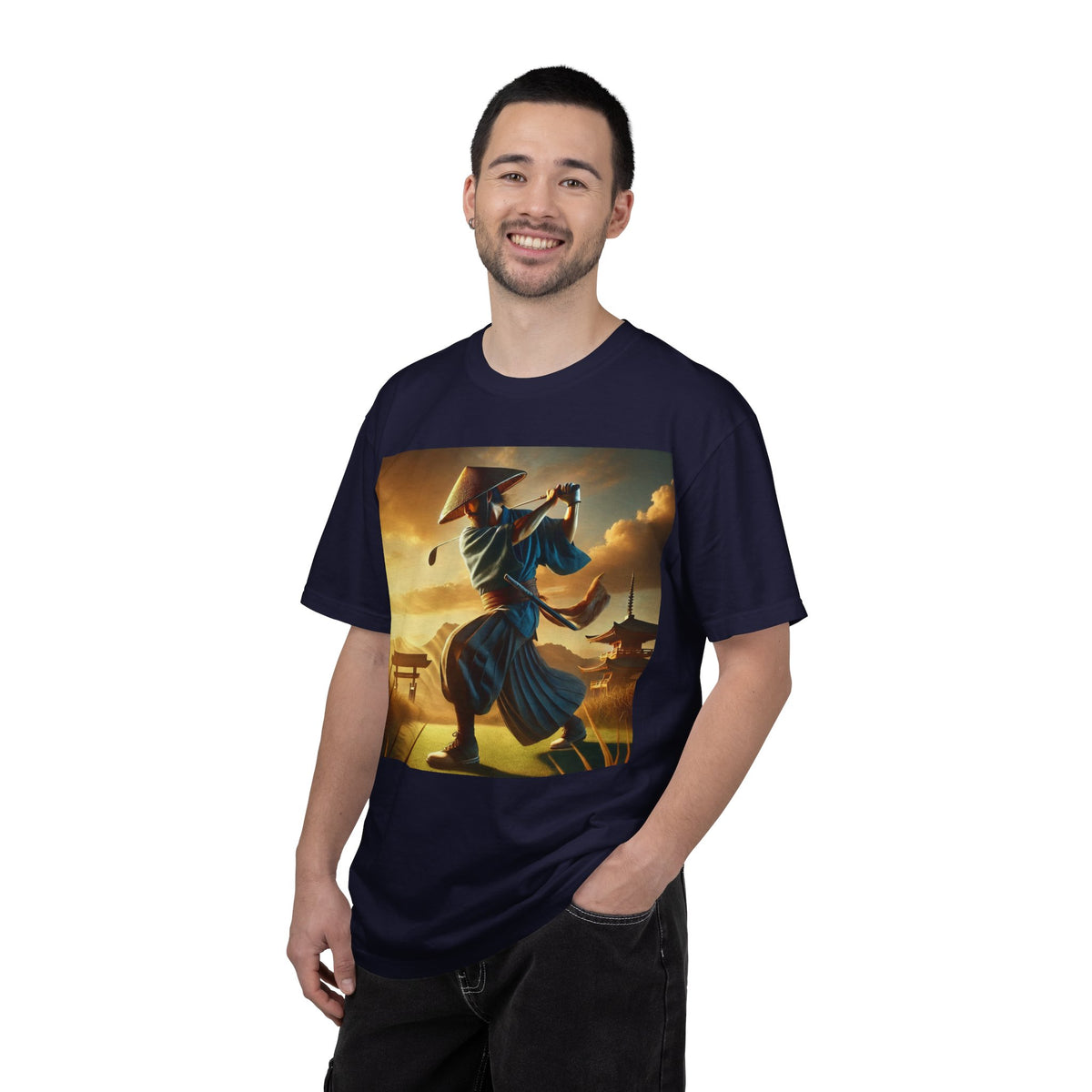 Vintage Martial Arts Samurai Golfer Sunset Graphic T-Shirt