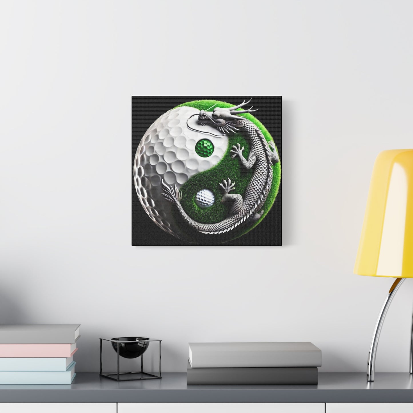Golf Yin Yang Canvas Wall Art — Dragon & Golf Ball Matte Stretched Print