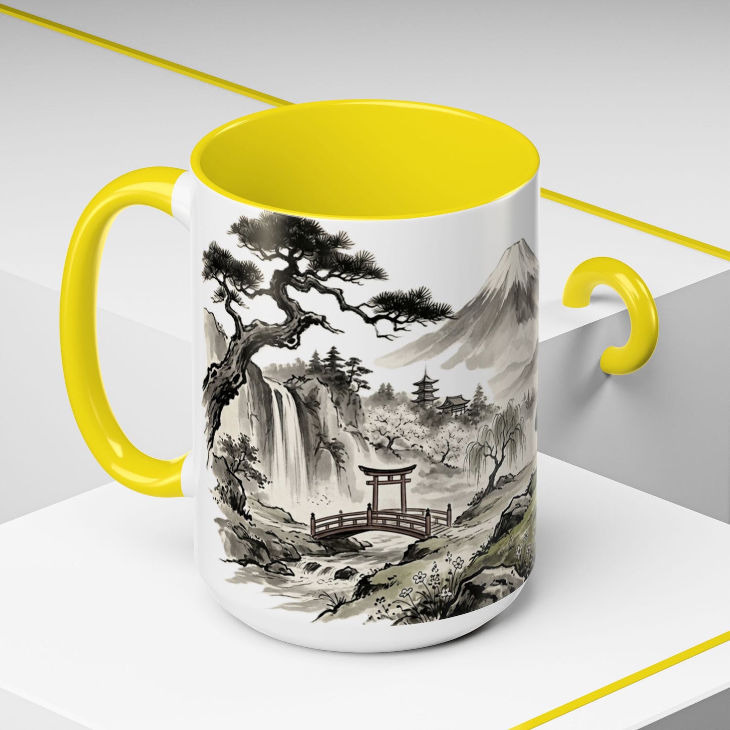 Zen Spot Golf Custom Japanese Golf Scene Accent Coffee Mug Ukiyo-e Style Golfing Geisha (11/15oz)