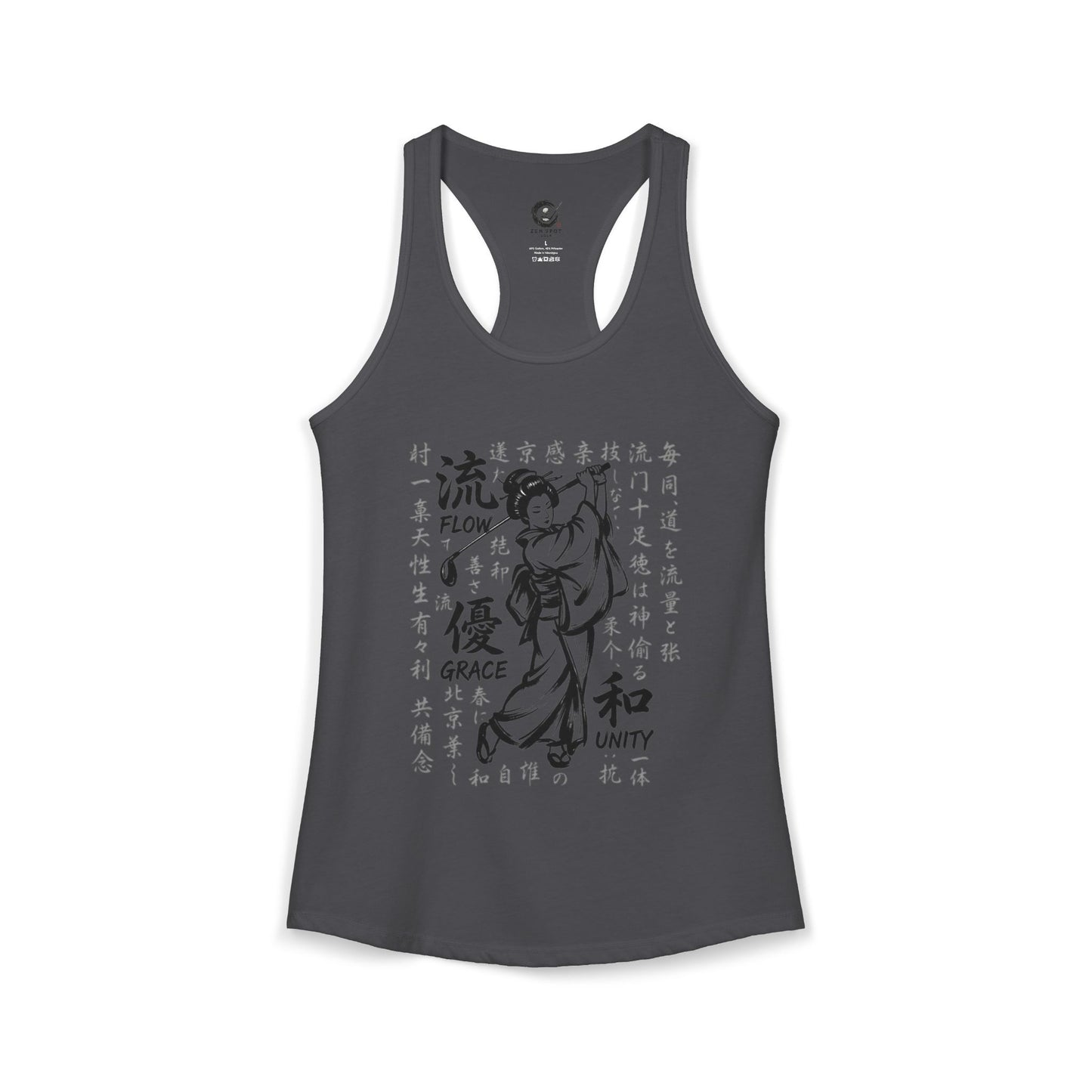 Zen Spot Golf Custom Geisha Golfer Kanji "Flow, Grace, and Unity" Women's Racerback Tank
