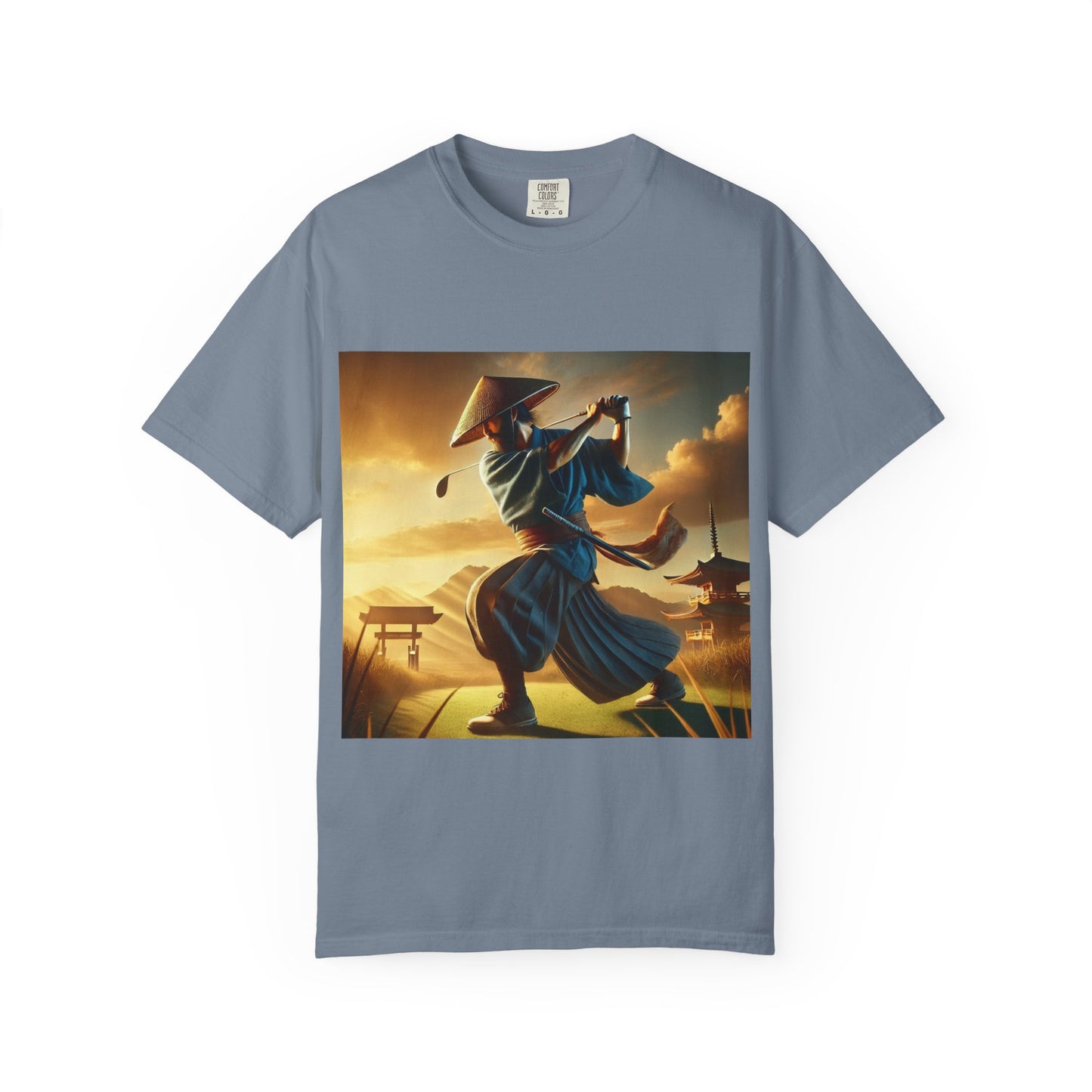 Zen Spot Golf Custom Vintage Martial Arts Samurai Golfer Sunset Graphic T-Shirt