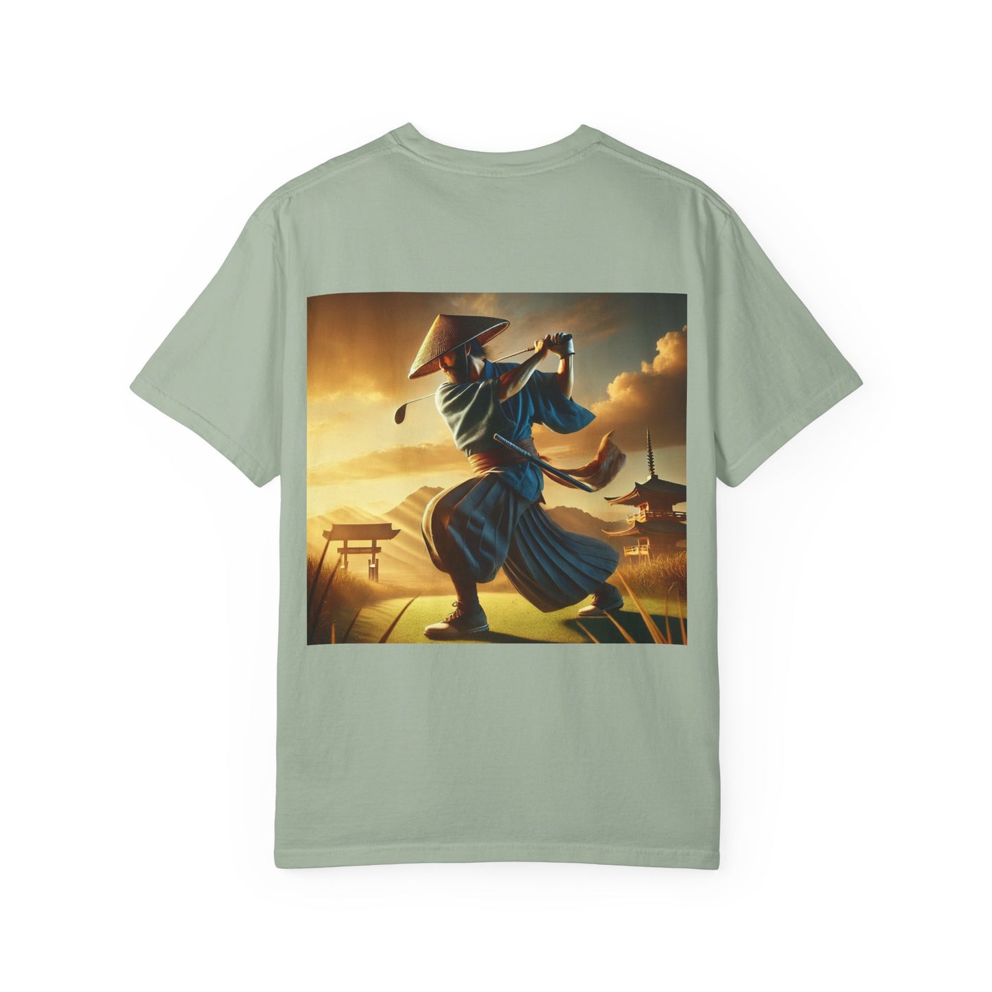 Zen Spot Golf Custom Vintage Samurai Golfer Sunset Graphic T-Shirt