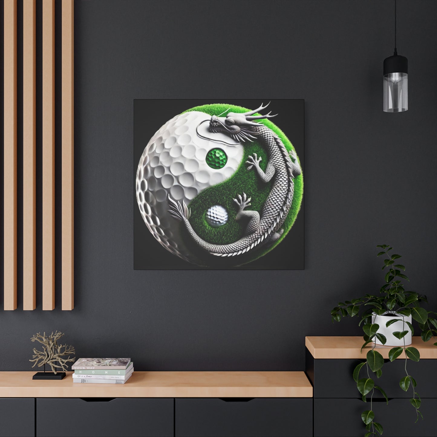 Golf Yin Yang Canvas Wall Art — Dragon & Golf Ball Matte Stretched Print