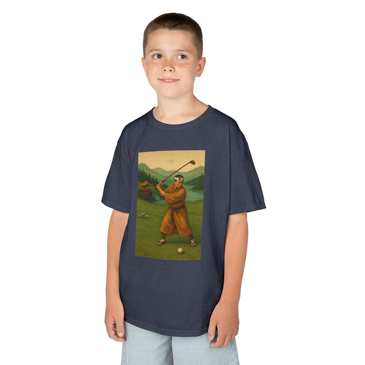 Vintage Monk Golfer Kids Graphic T‑Shirt