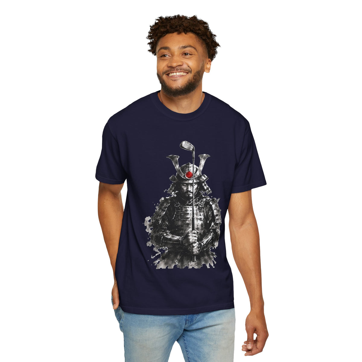 Samurai Golf T-Shirt — Ink Brush Warrior "The Focused Ronin" Design