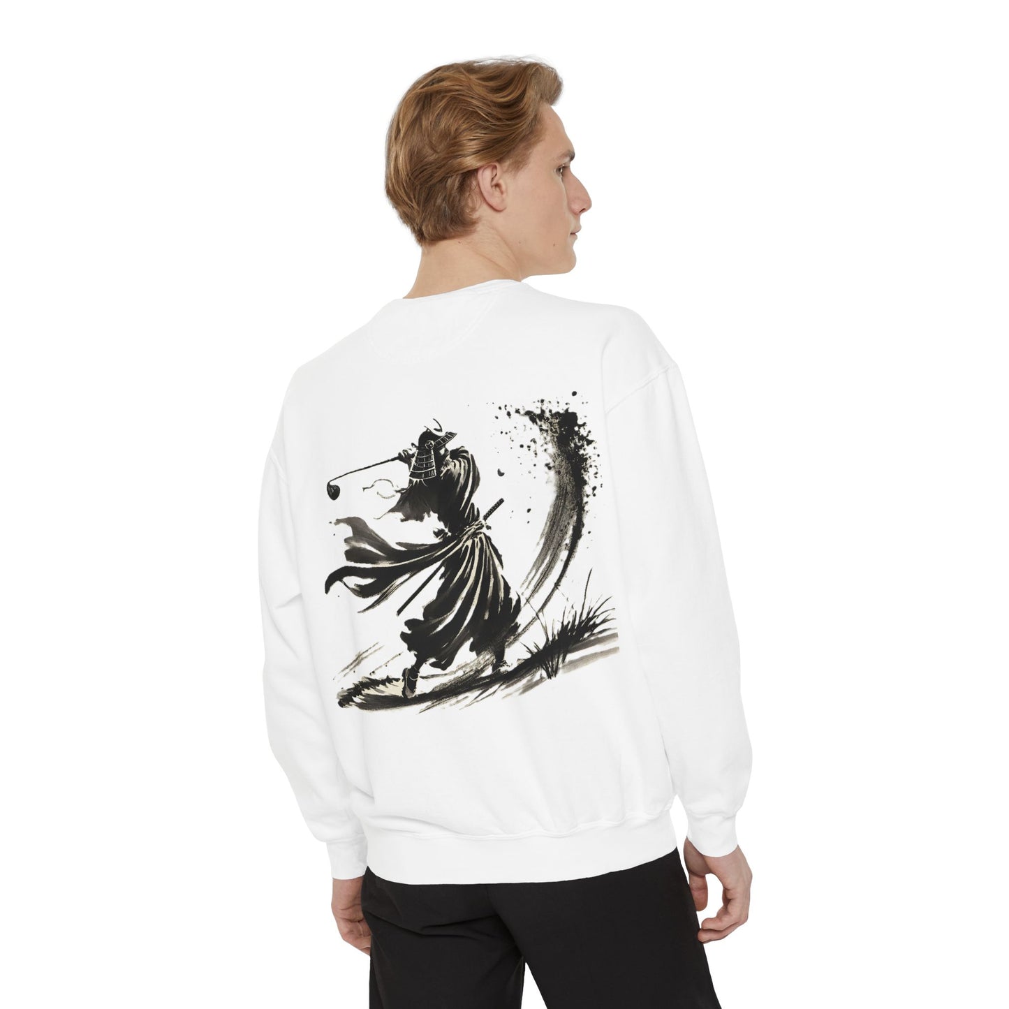 Samurai Golf Sweatshirt — Ink Brush Warrior Back Art