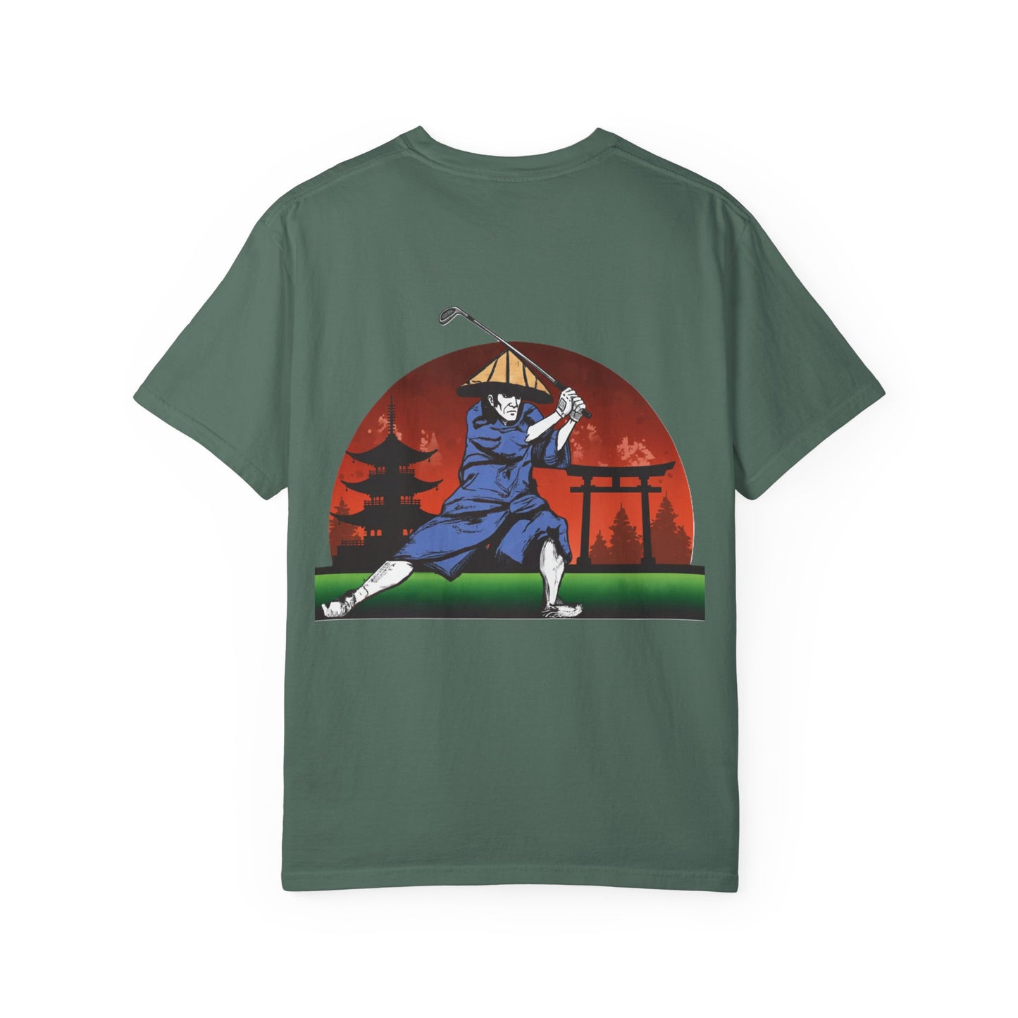 Zen Spot Golf Custom Japanese Sunset Samurai Golfer Graphic T-Shirt