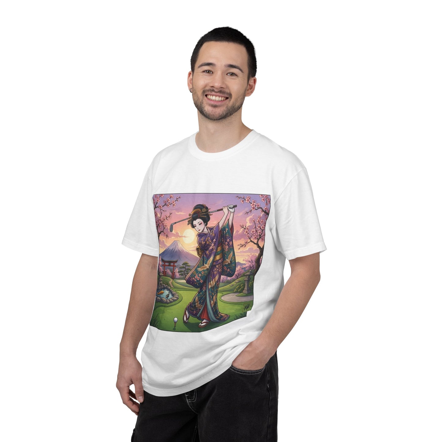 Geisha Golfing Sunset T-Shirt — Vintage Japanese Kimono Art Tee