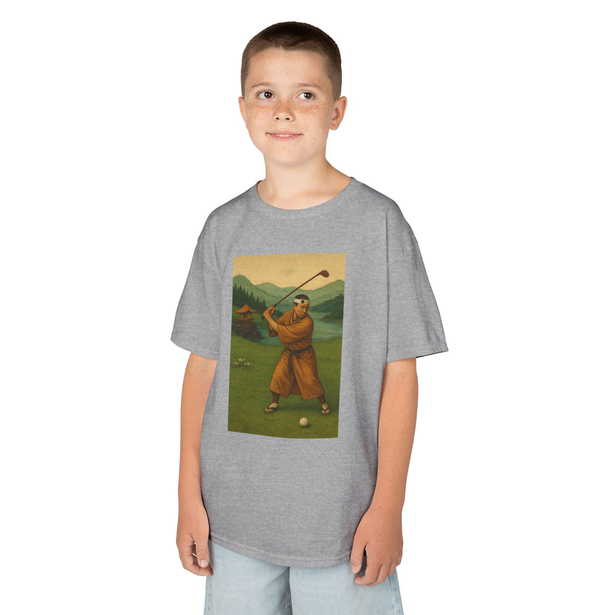 Vintage Monk Golfer Kids Graphic T‑Shirt