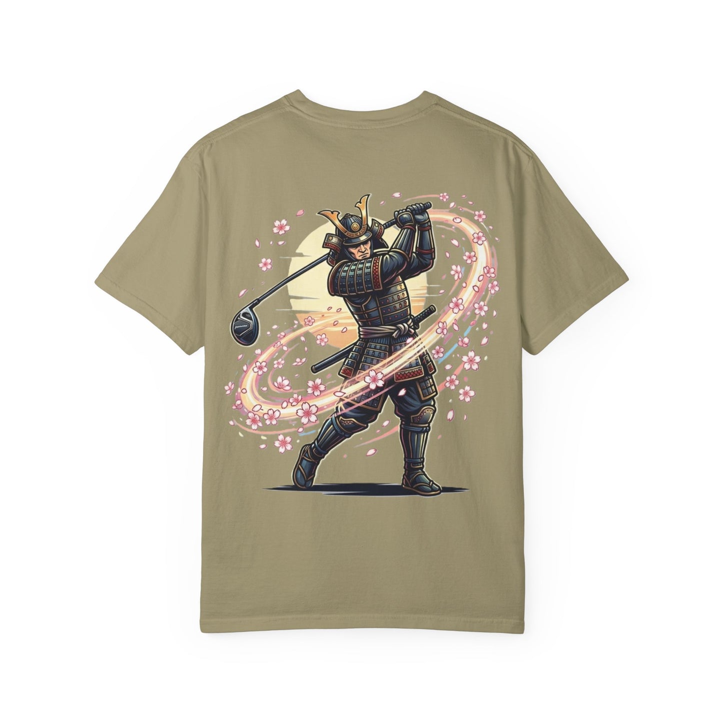 Zen Spot Customized Comfort Colors Samurai Golf T-Shirt — Warrior Golfer with Sakura Swing Graphic
