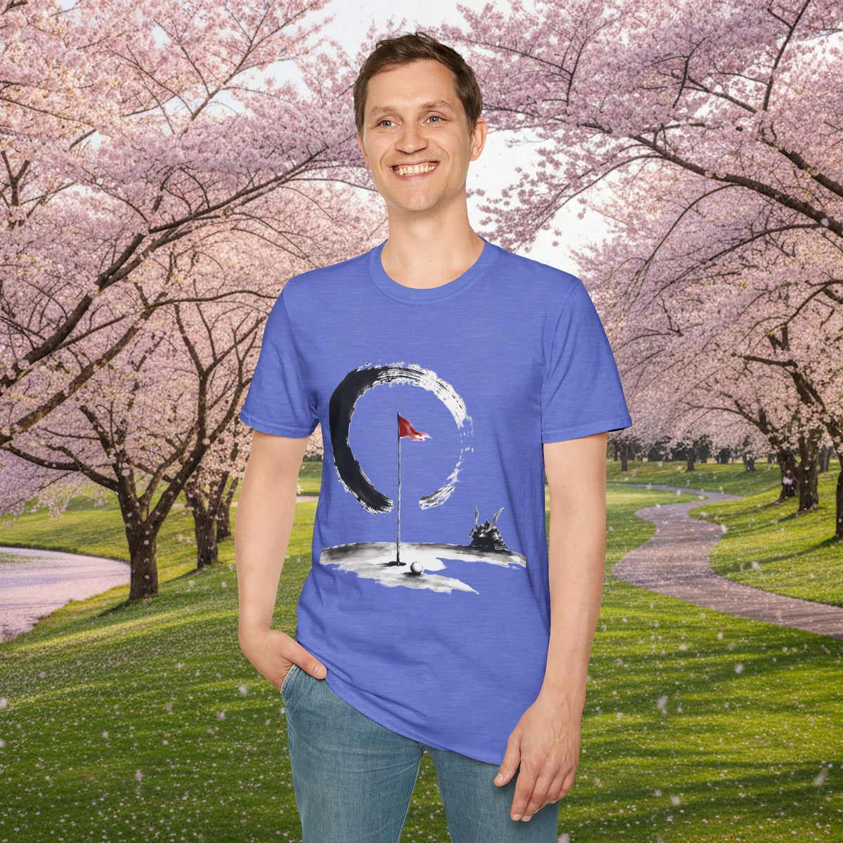 Zen Golf T-Shirt — Minimalist Golf Flag & Enso Circle Tee