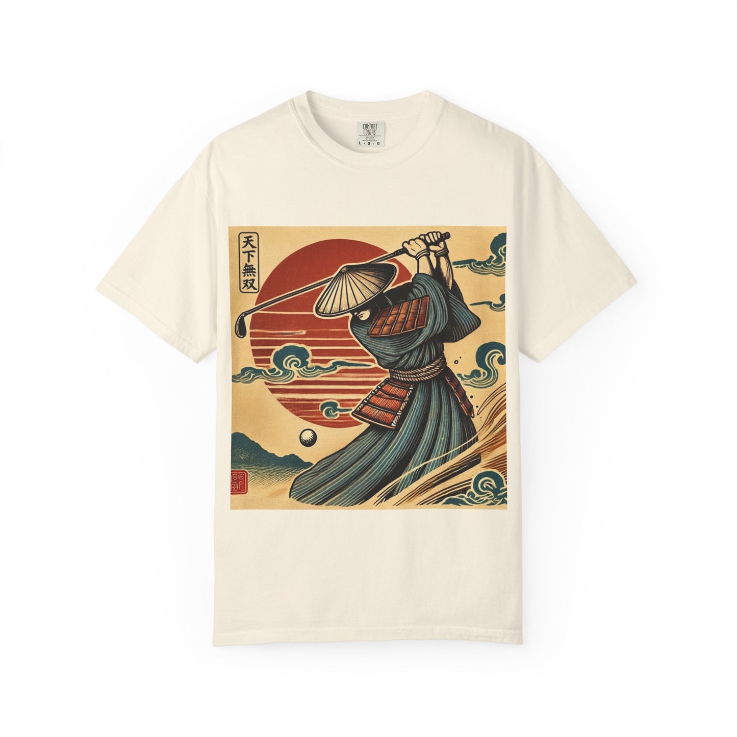 Zen Spot Golf Custom Vintage Japanese Samurai Golfer Sunset Graphic T-Shirt