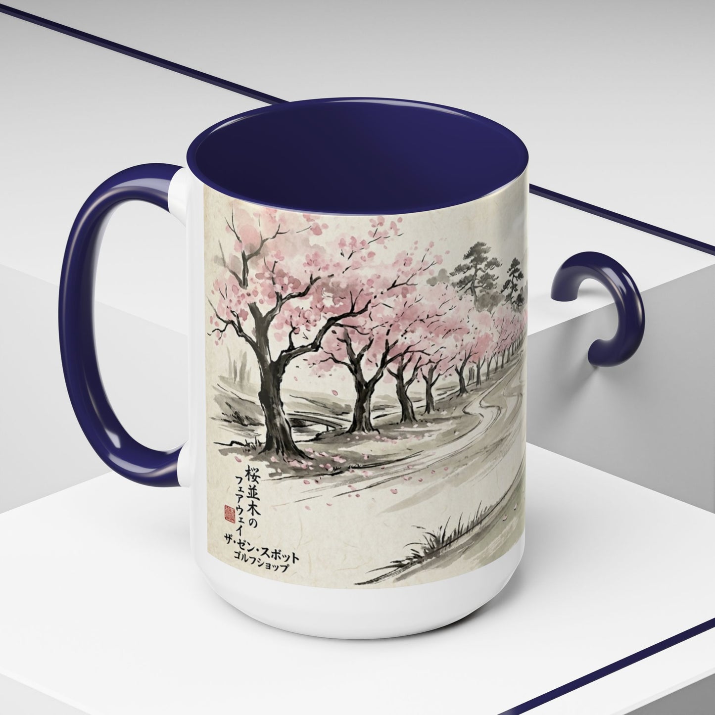 Zen Spot Golf Custom Cherry Blossom Golf Mug Scenic Sakura Golf Course Coffee Cup (11/15 oz)