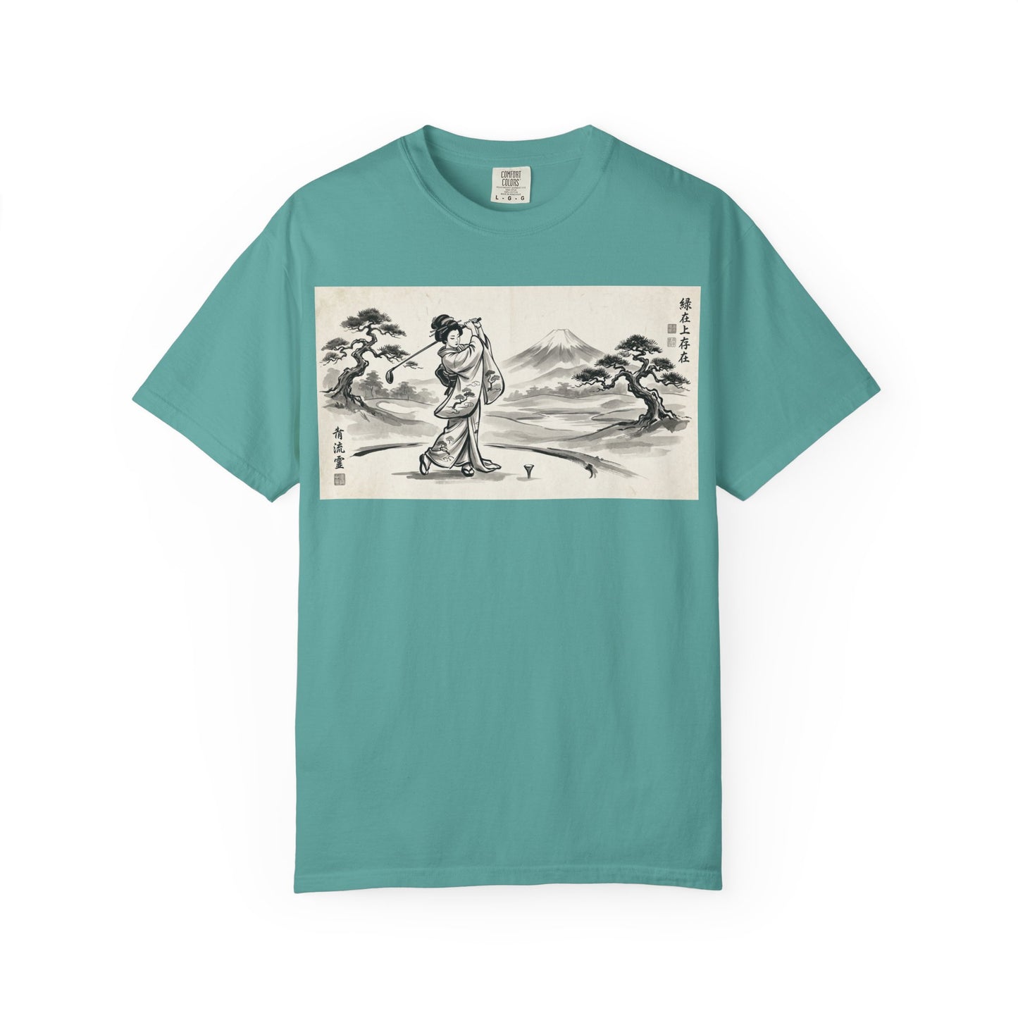 Zen Spot Golf Custom Vintage Geisha Golfer & Mount Fuji Graphic T-Shirt