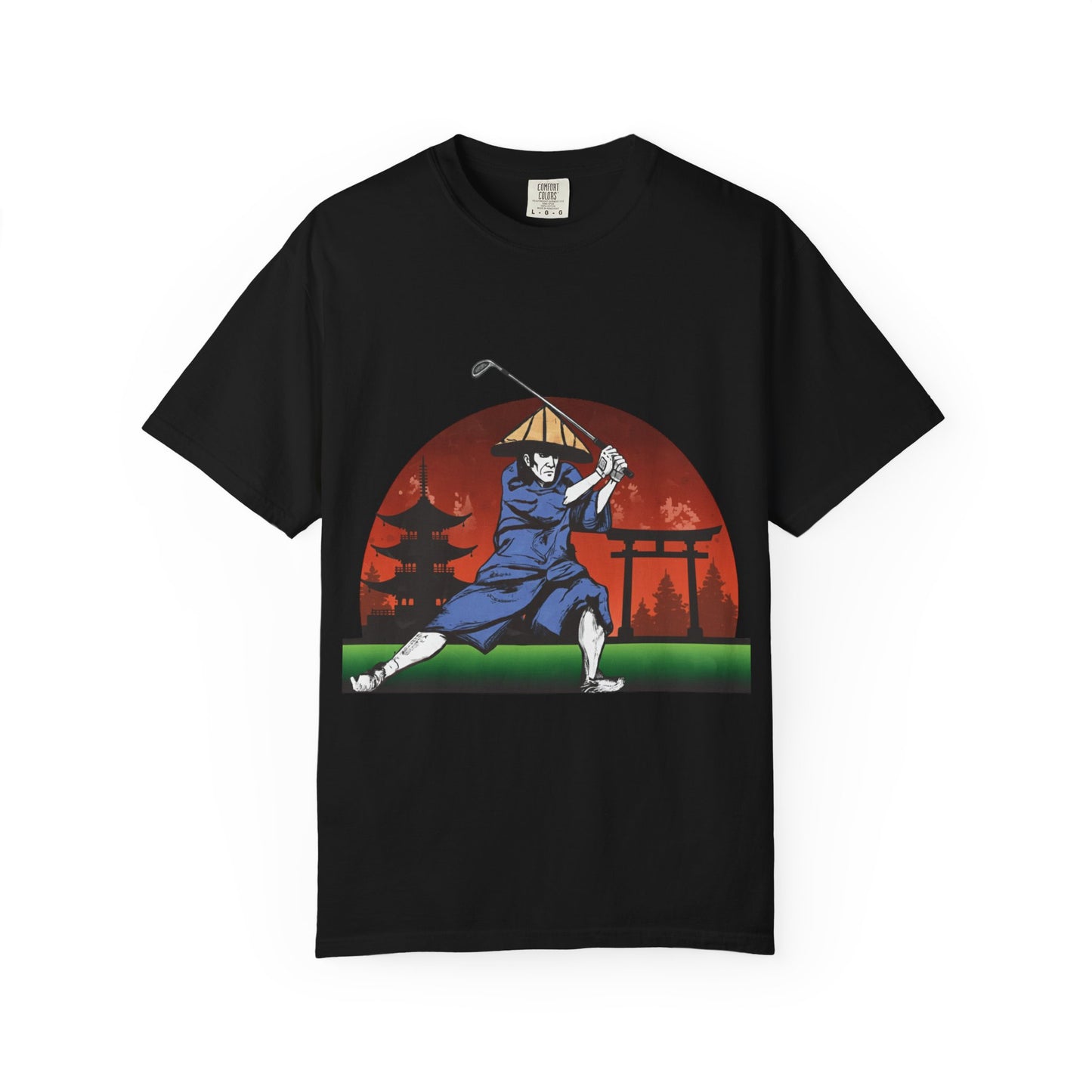 Samurai Golfer T-Shirt — Japanese Sunset Golf Graphic Tee