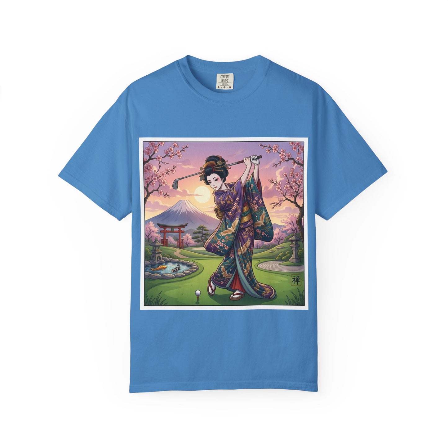 Geisha Golfing Sunset T-Shirt — Vintage Japanese Kimono Art Tee