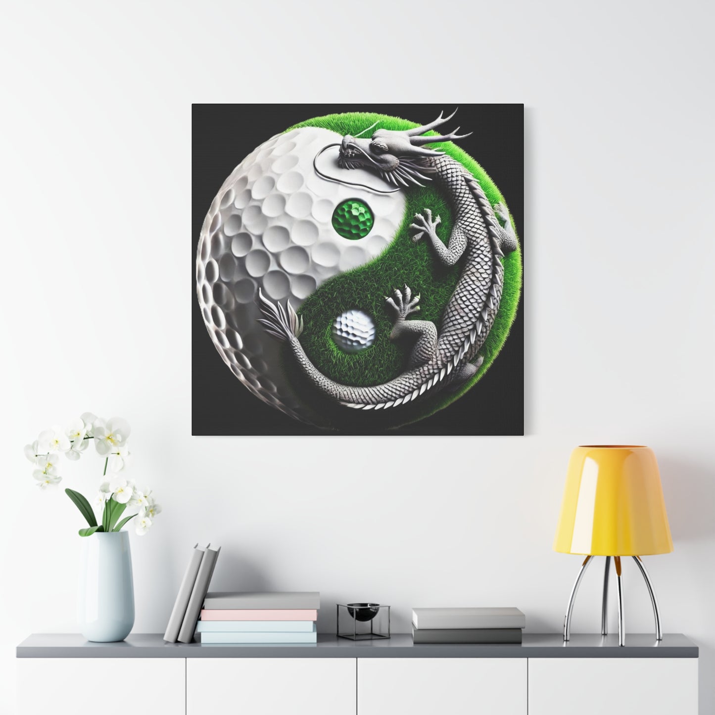 Golf Yin Yang Canvas Wall Art — Dragon & Golf Ball Matte Stretched Print