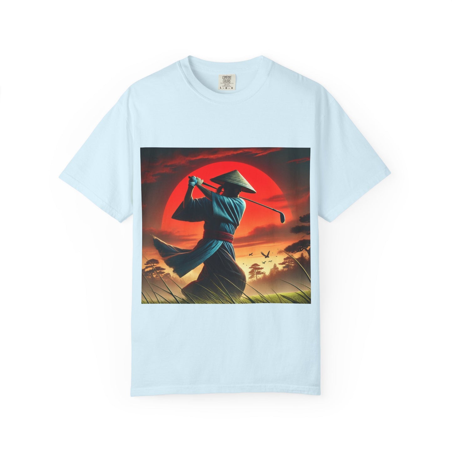 Zen Spot Golf Custom Sunset Samurai Golfer Graphic T-Shirt