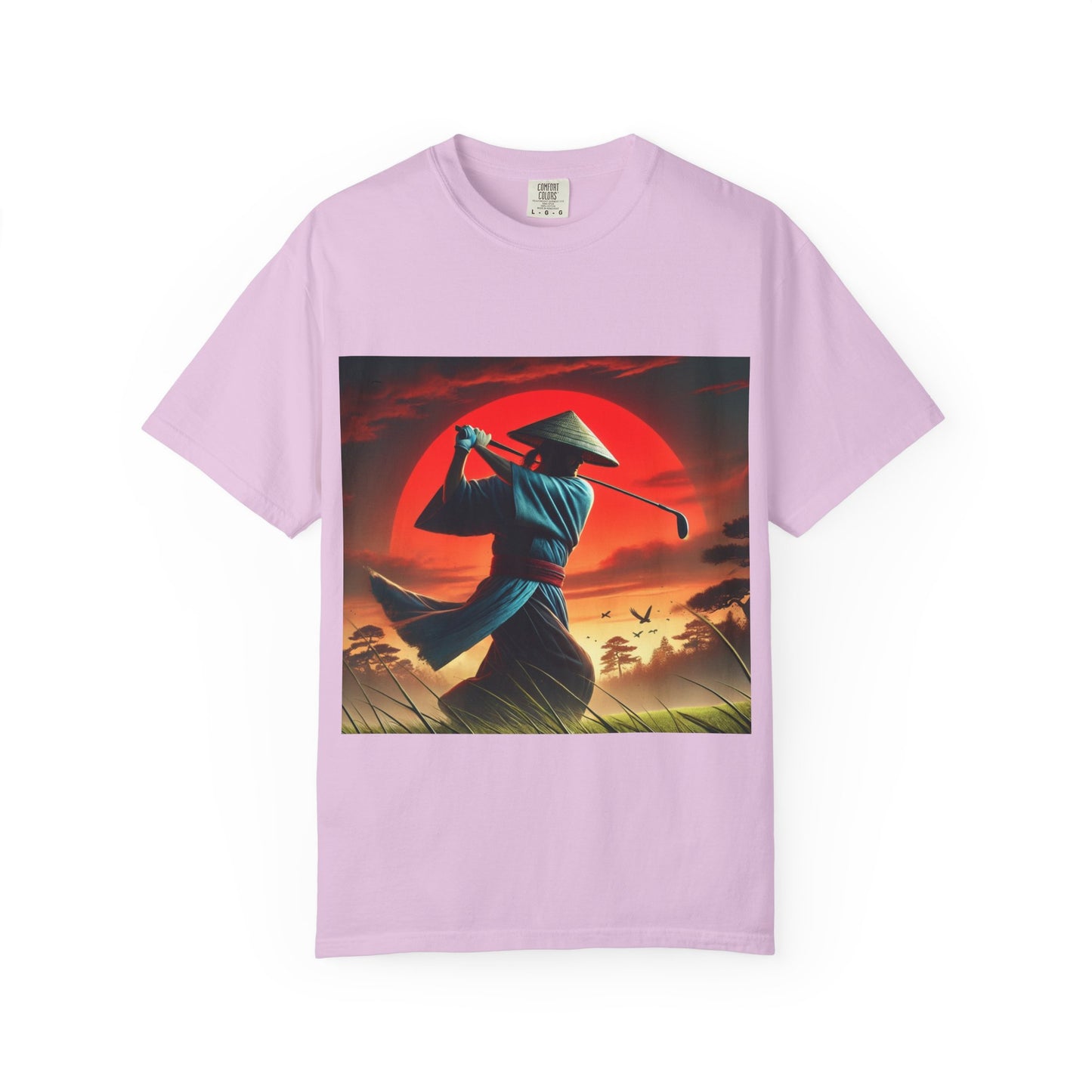 Zen Spot Golf Custom Sunset Samurai Golfer Graphic T-Shirt