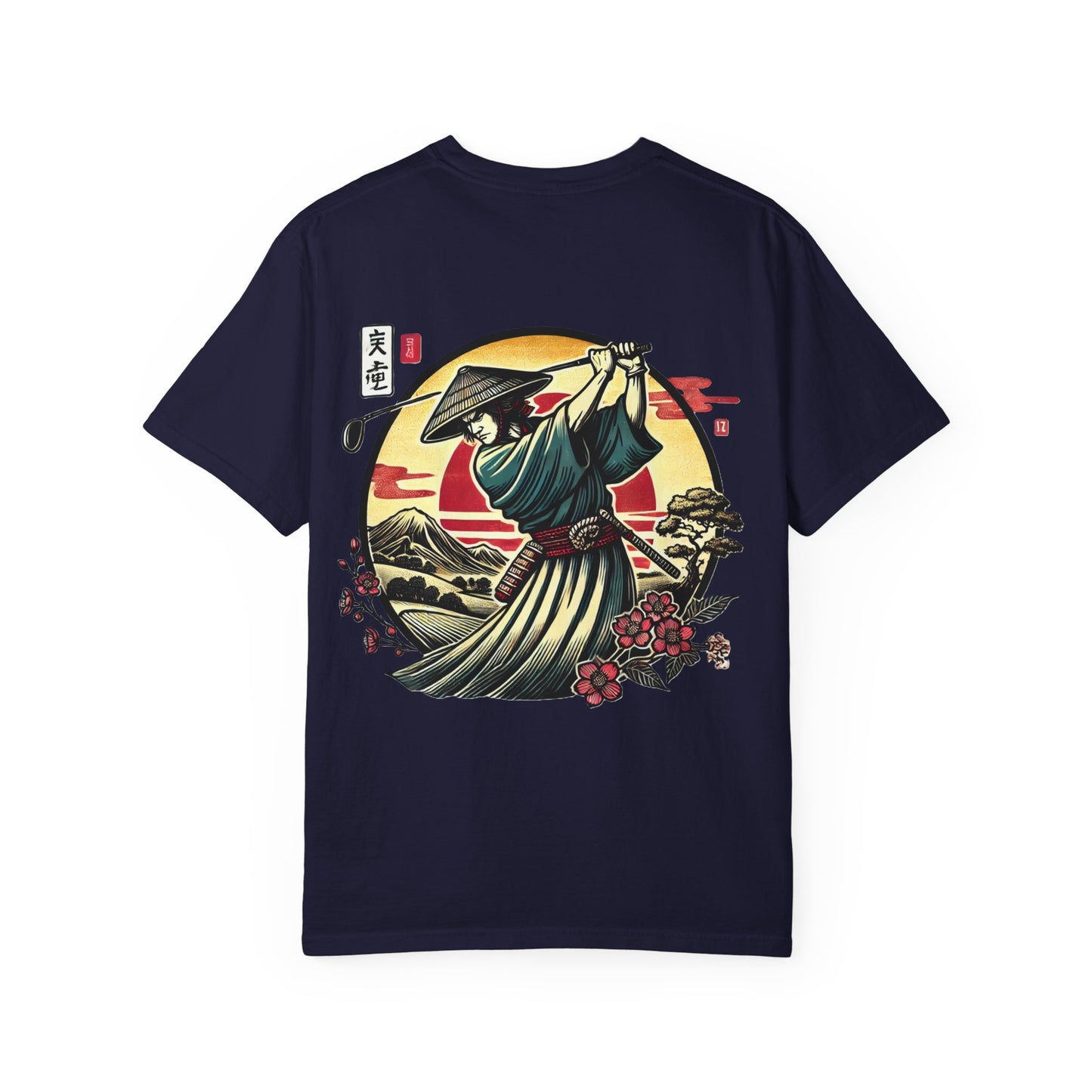 Zen Spot Golf Custom Japanese Warrior Samurai Golfer Sunset Graphic T-Shirt