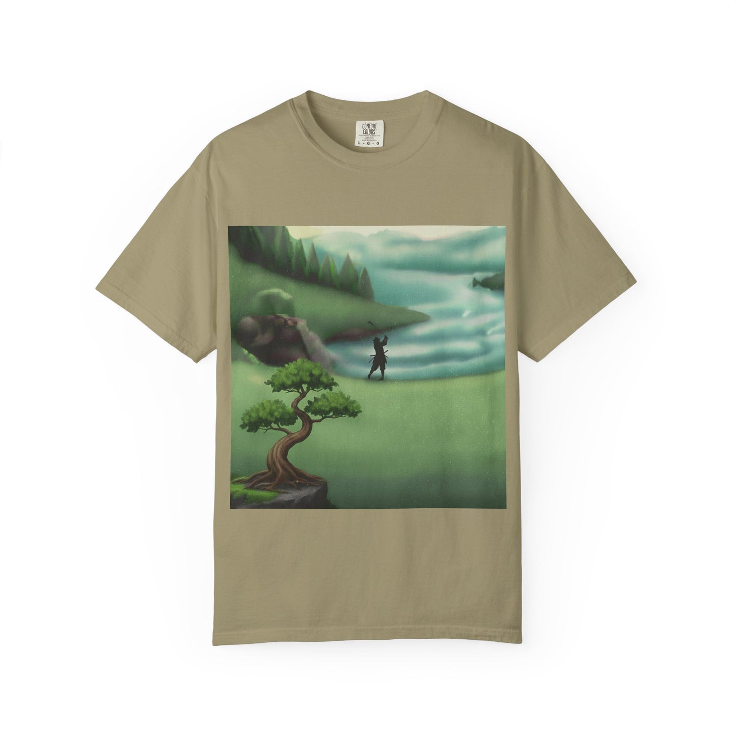 Golf Course Landscape T‑Shirt — Serene Golfer by Lake Graphic Tee