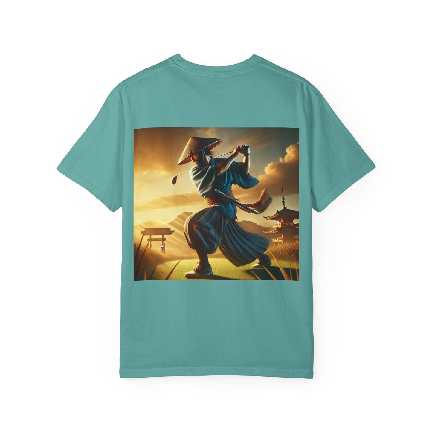Zen Spot Golf Custom Vintage Samurai Golfer Sunset Graphic T-Shirt