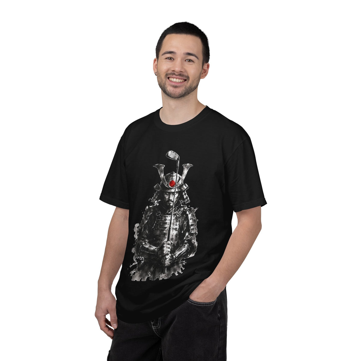 Samurai Golf T-Shirt — Ink Brush Warrior "The Focused Ronin" Design