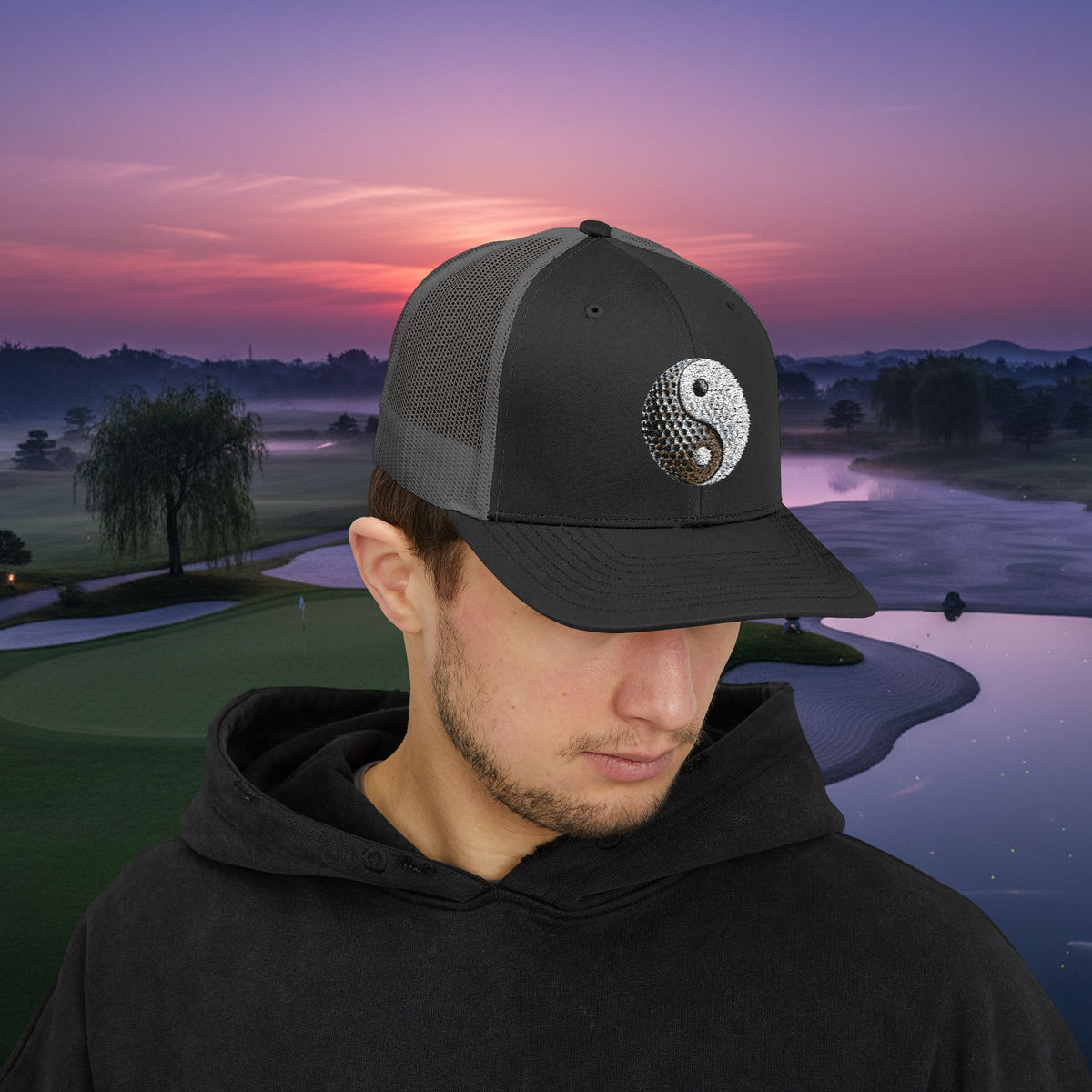 Embroidered "Yin Yang Golf Ball" Trucker Cap