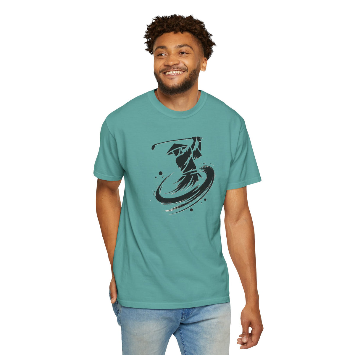 Brushstroke Zen Golfer Swing Graphic T‑Shirt
