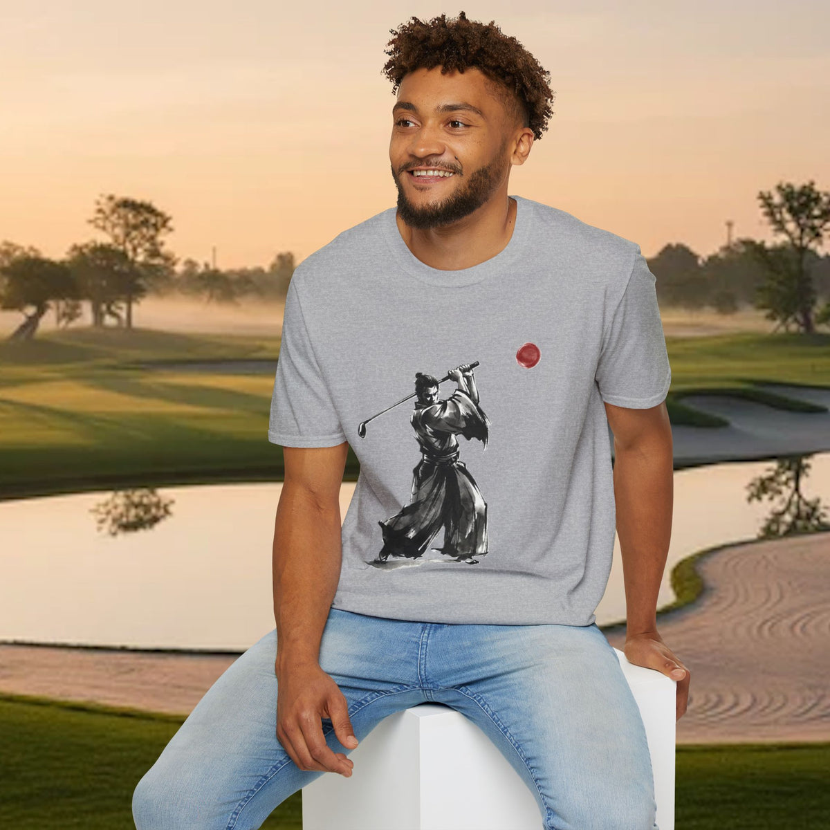 Samurai Golfer T-Shirt — Zen Golf Brushstroke Design