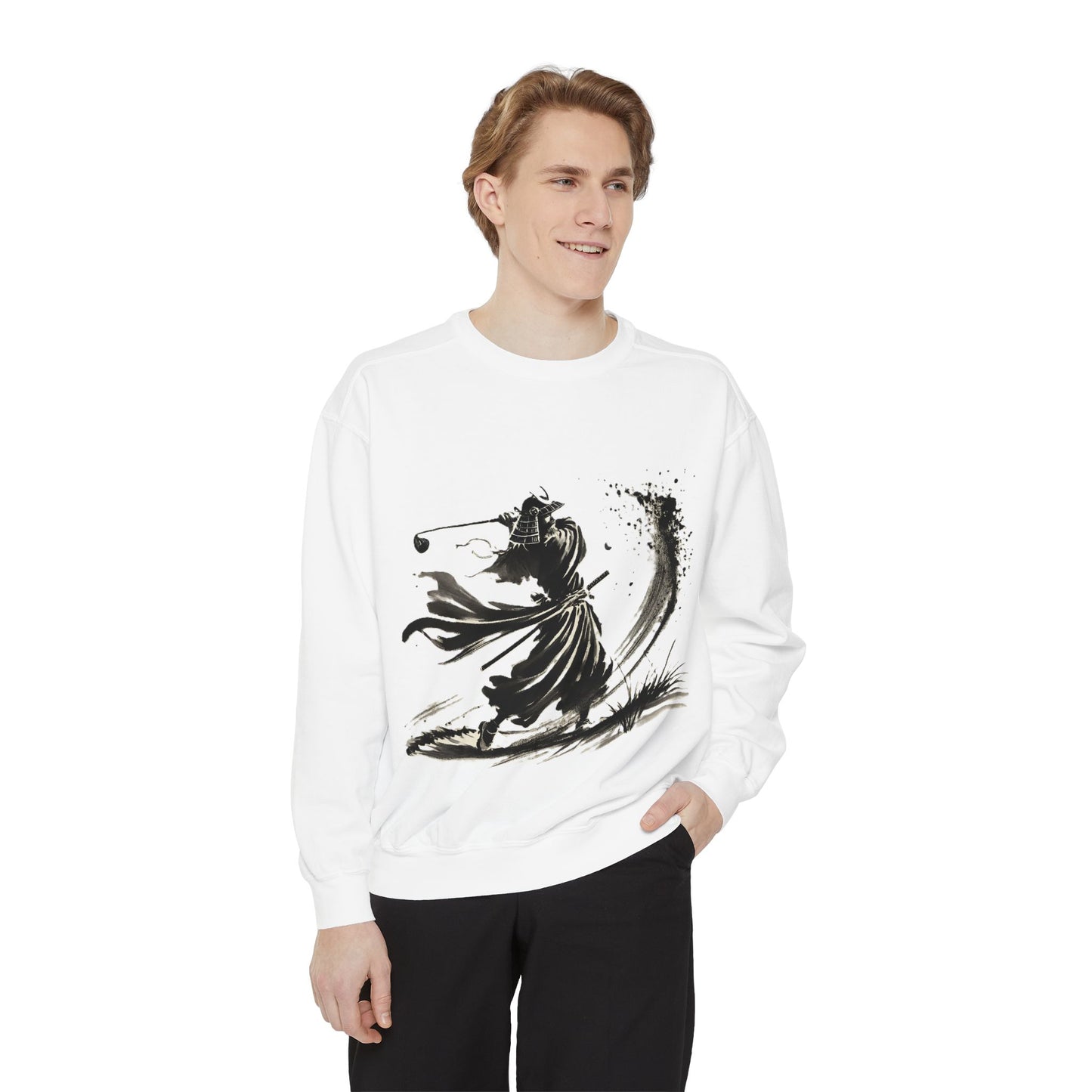 Samurai Golf Sweatshirt — Ink Brush Warrior Back Art