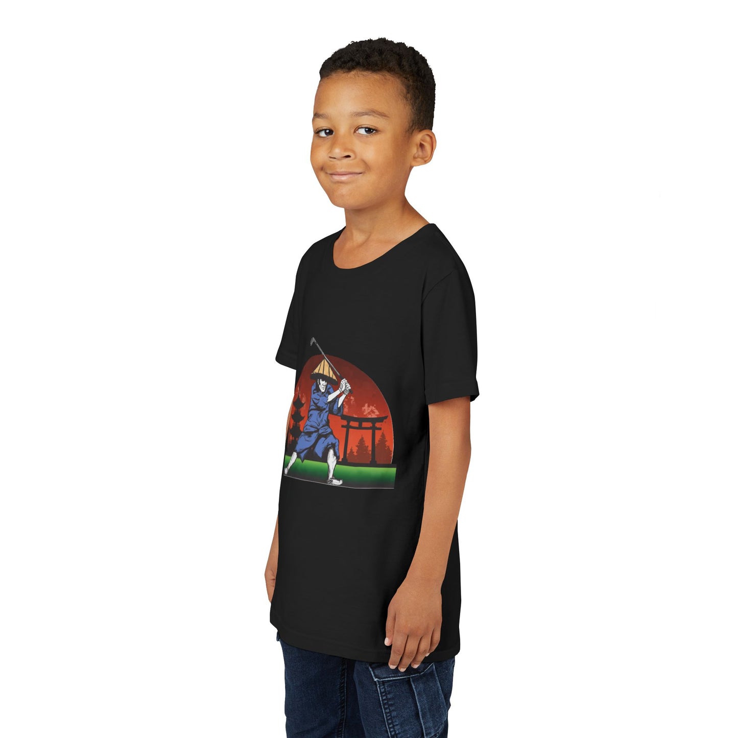 Zen Spot Golf Custom Japanese Samurai Golfer Graphic Kid T-Shirt