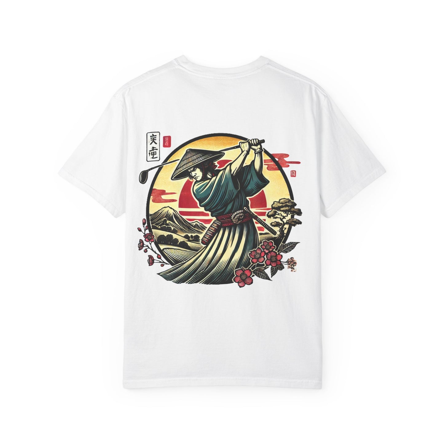 Zen Spot Golf Custom Japanese Warrior Samurai Golfer Sunset Graphic T-Shirt