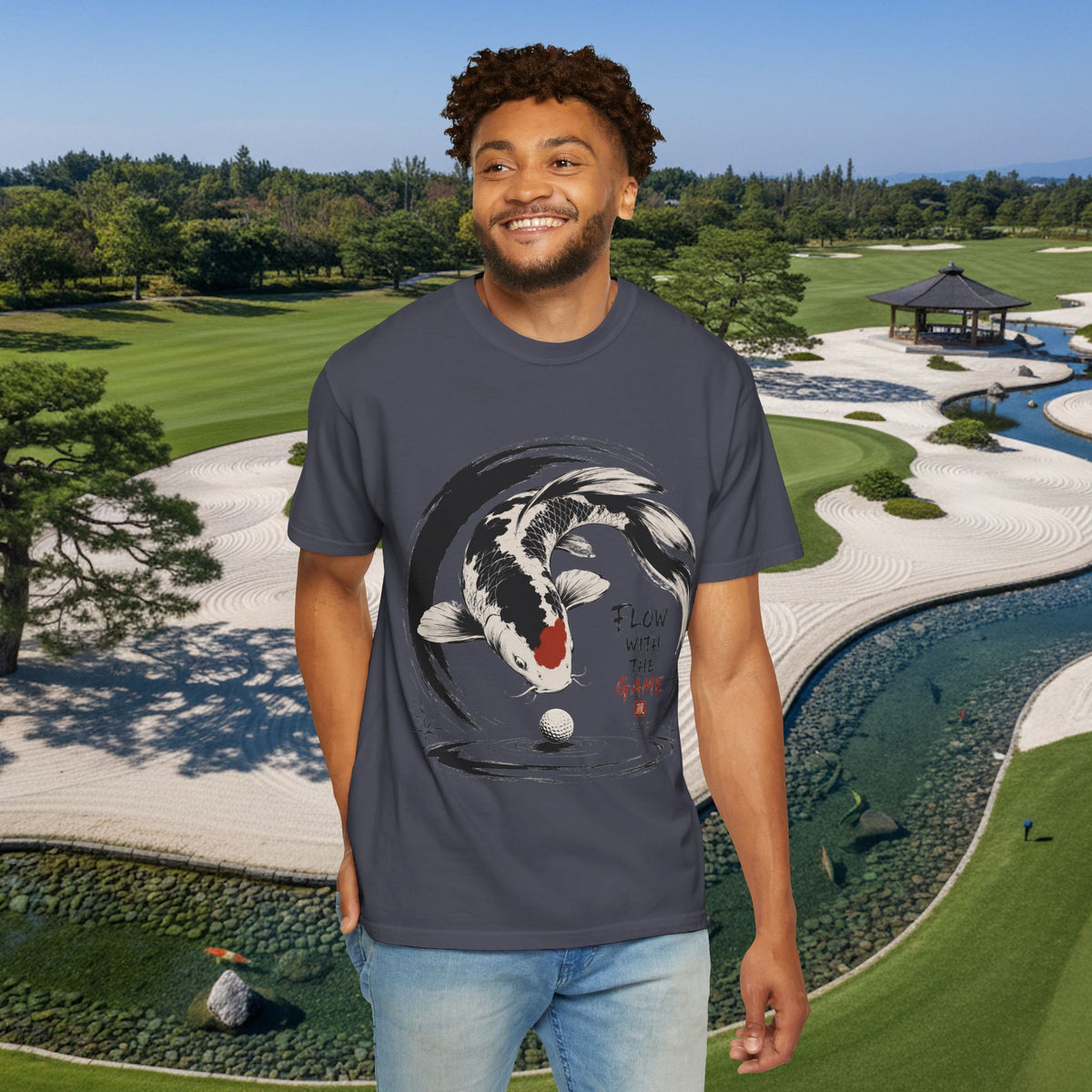 Koi Fish T-Shirt — "Flow With The Game" Japanese Ink Style Tee