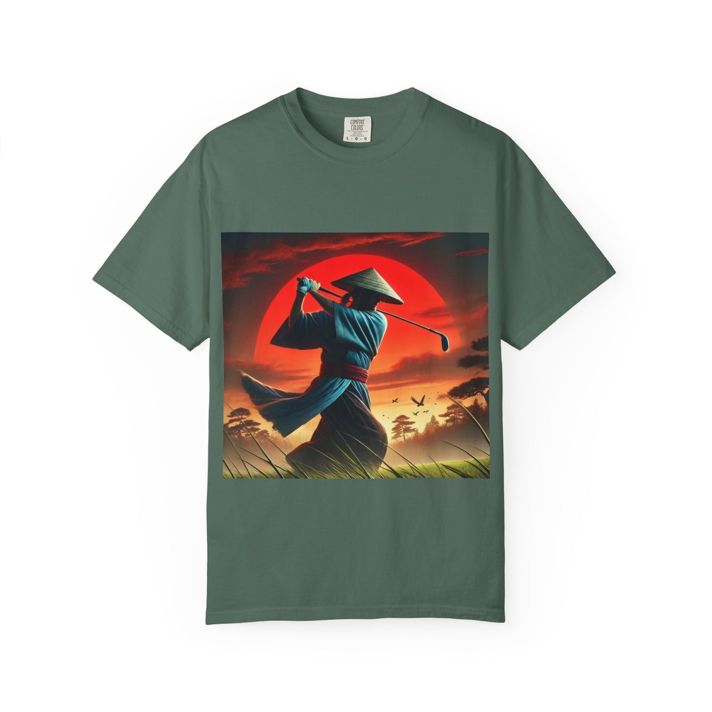 Zen Spot Golf Custom Sunset Samurai Golfer Graphic T-Shirt