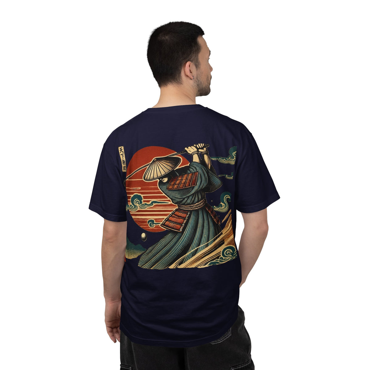 Vintage Samurai Golfer Sunset Front and Back Graphic T-Shirt