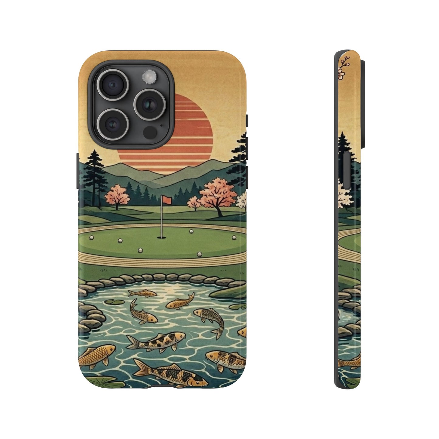 Golf Koi Pond Phone Case — Vintage Sunset Golf Course Design