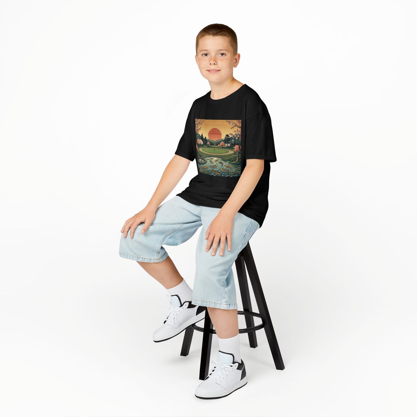 Zen Spot Golf Custom Vintage Japanese Sunset Golf Course Graphic Kids T-Shirt