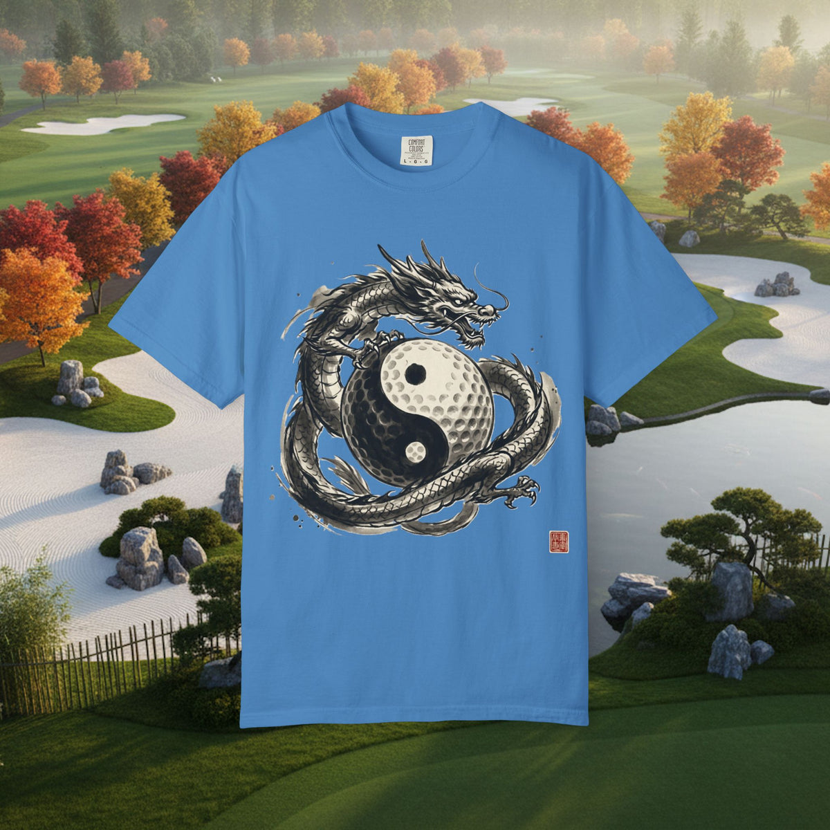 Yin Yang Golf Ball Dragon Golf Tee — Asian Ink Dragon Golf Ball T-Shirt