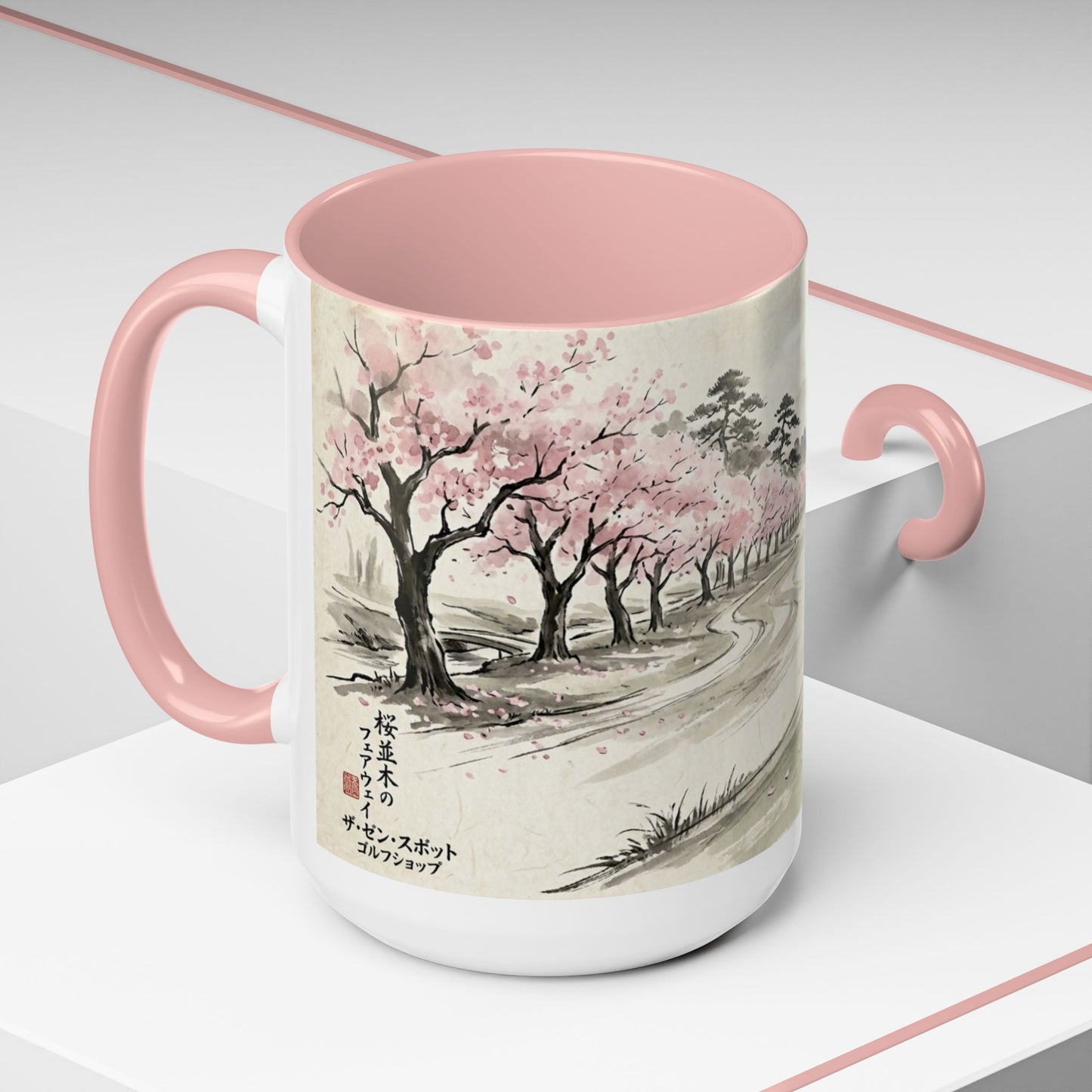 Zen Spot Golf Custom Cherry Blossom Golf Mug Scenic Sakura Golf Course Coffee Cup (11/15 oz)