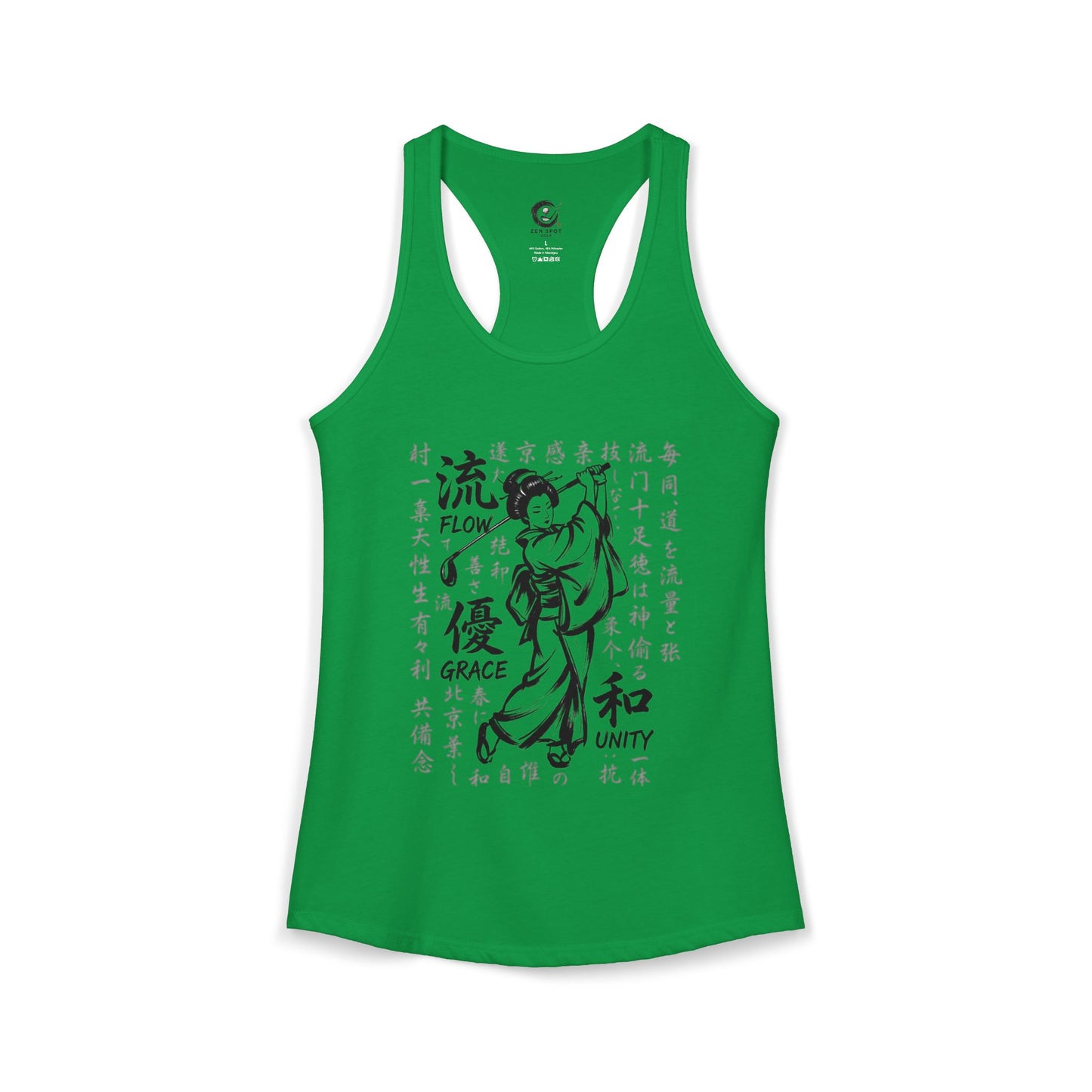 Zen Spot Golf Custom Geisha Golfer Kanji "Flow, Grace, and Unity" Women's Racerback Tank