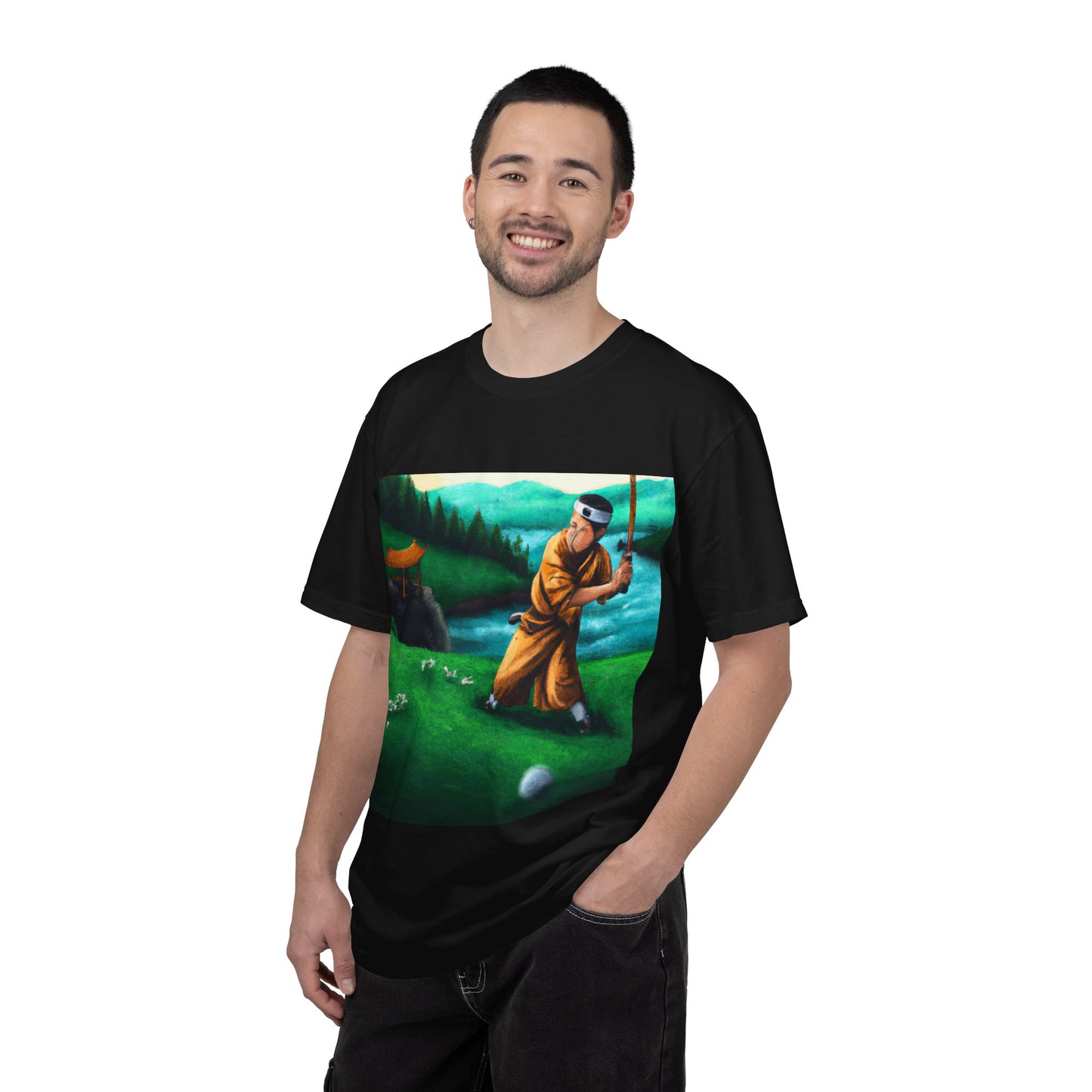 Zen Spot Golf Custom Monk Golfer Oil Painting Art Graphic T-Shirt