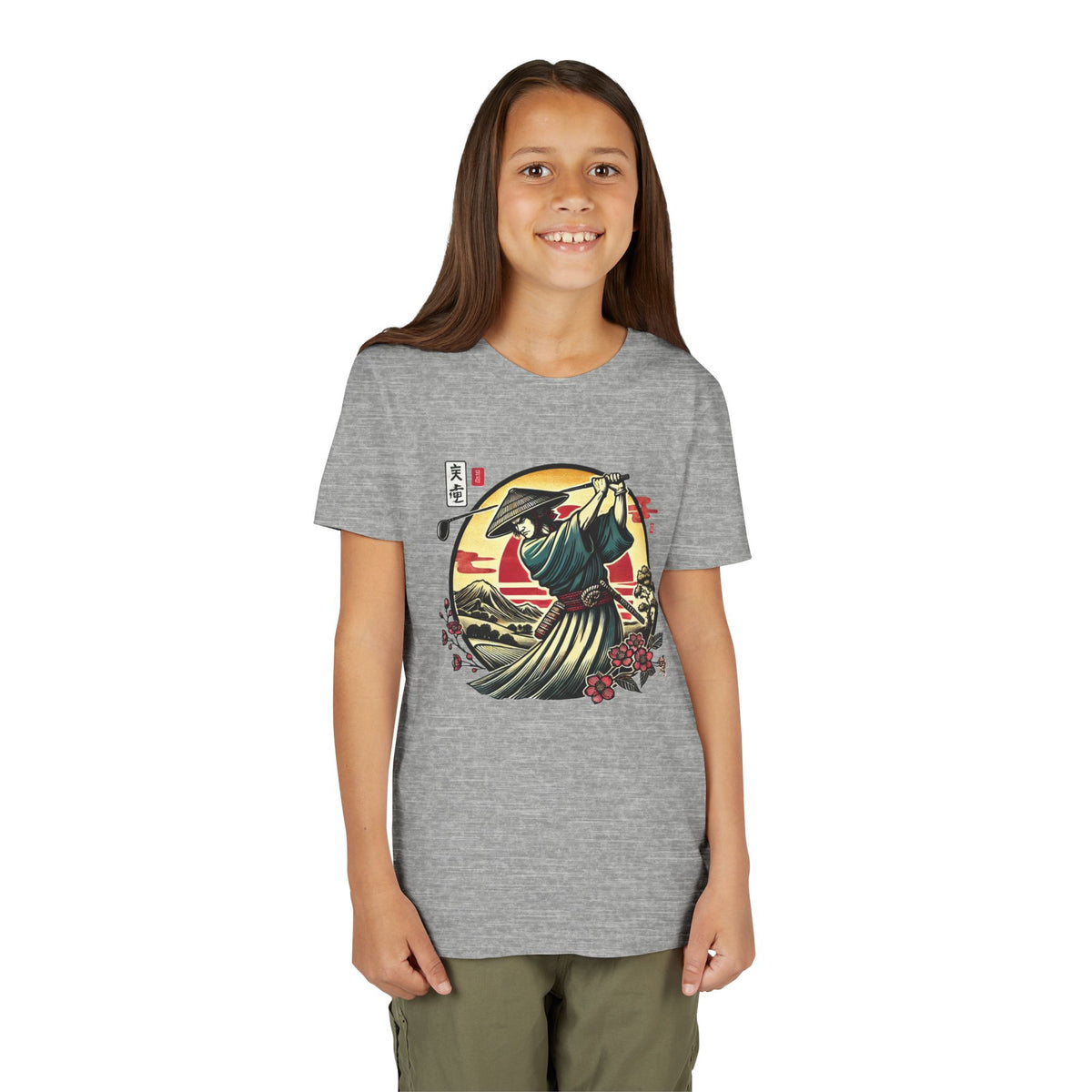 Samurai Golfer Sunset Graphic Youth T-Shirt