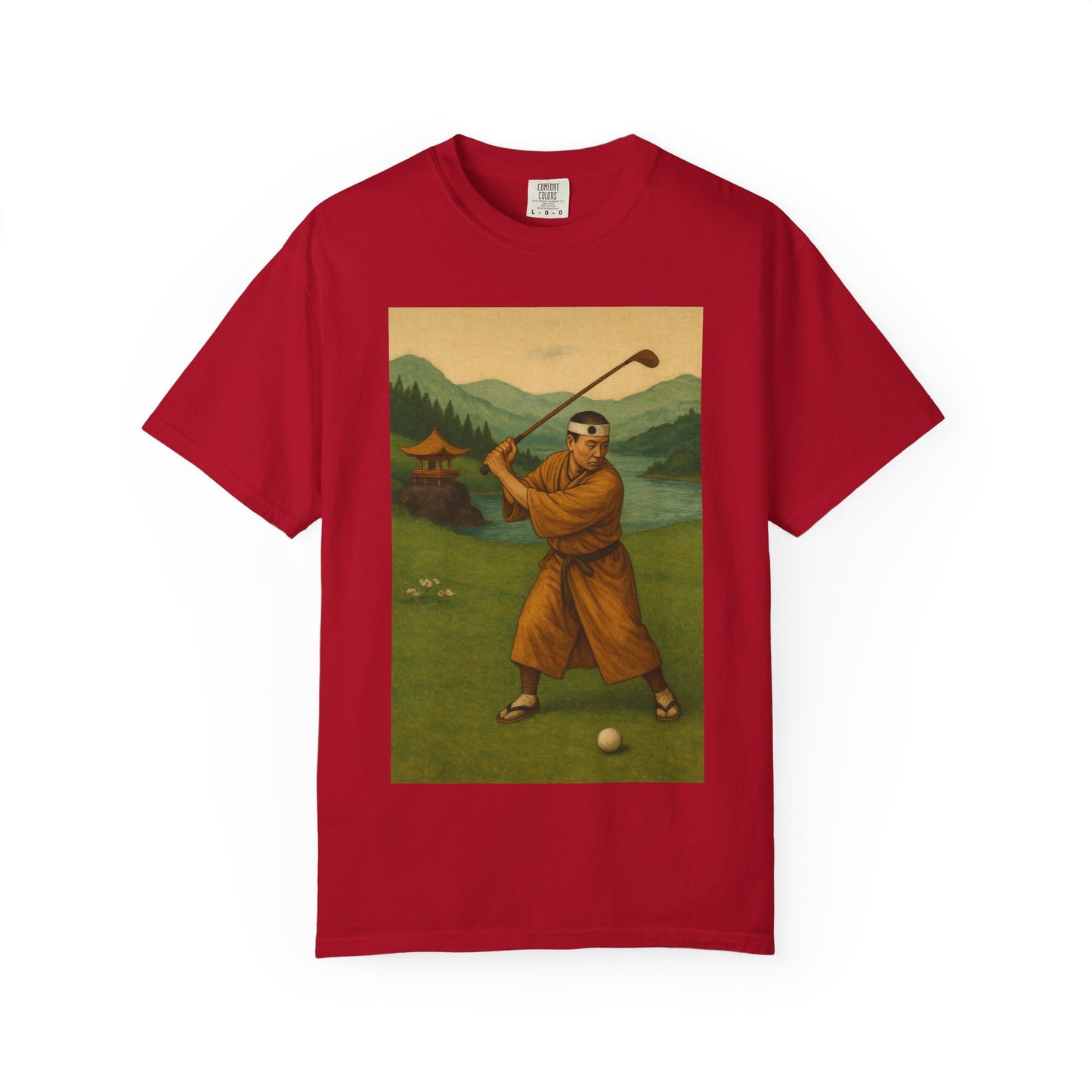Vintage Golfer Graphic T-Shirt — Retro Asian-Inspired Golf Scene