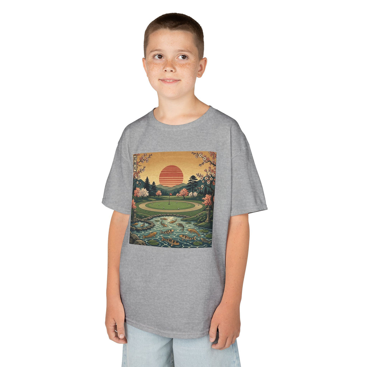 Vintage Japanese Sunset Golf Course Graphic Kids T-Shirt