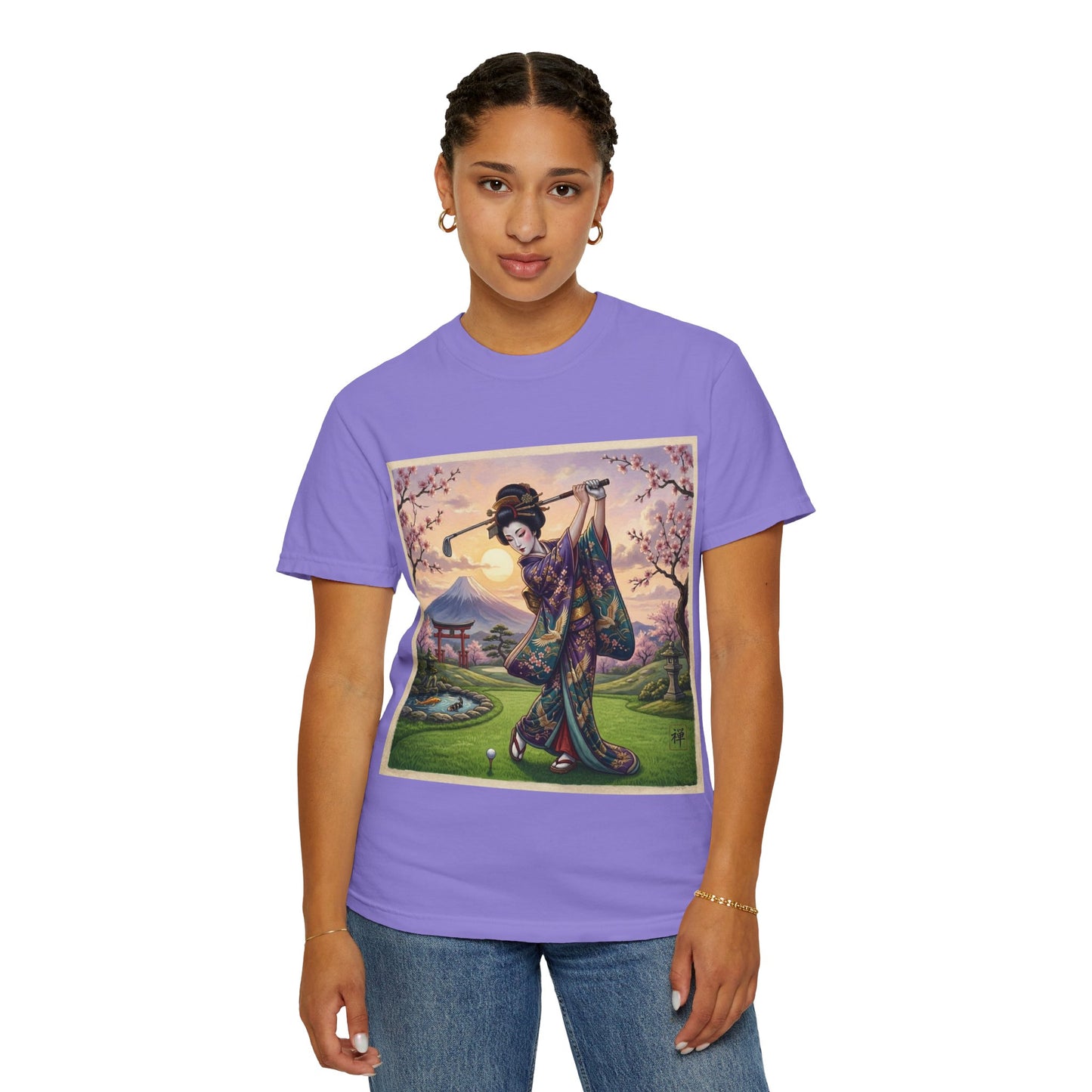 Zen Spot Golf Custom Geisha Golfing Sunset T-Shirt