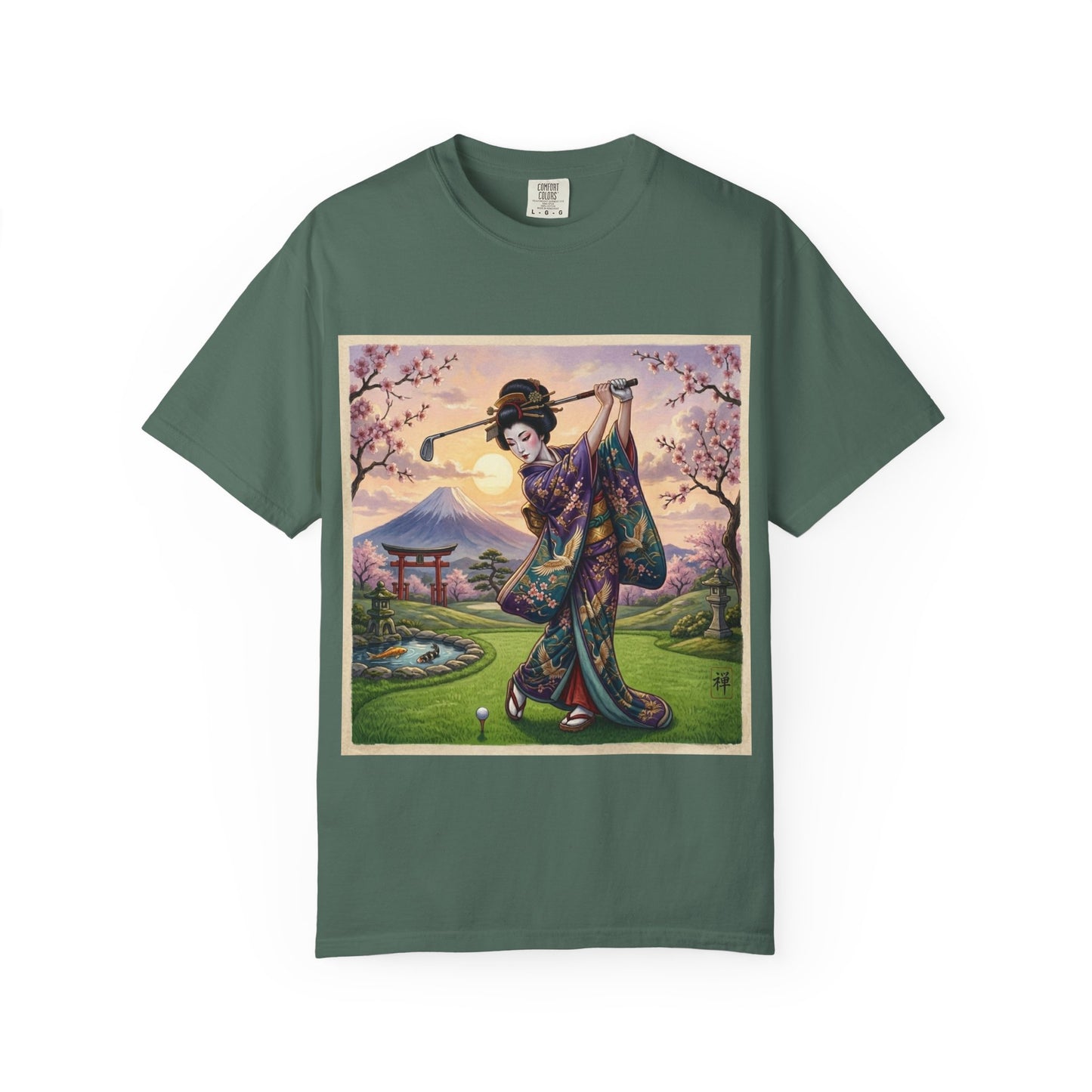 Zen Spot Golf Custom Geisha Golfing Sunset T-Shirt