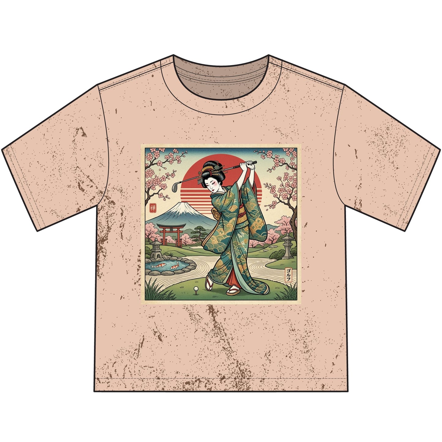 Japanese Geisha Golfer Vintage Scene Youth T-Shirt