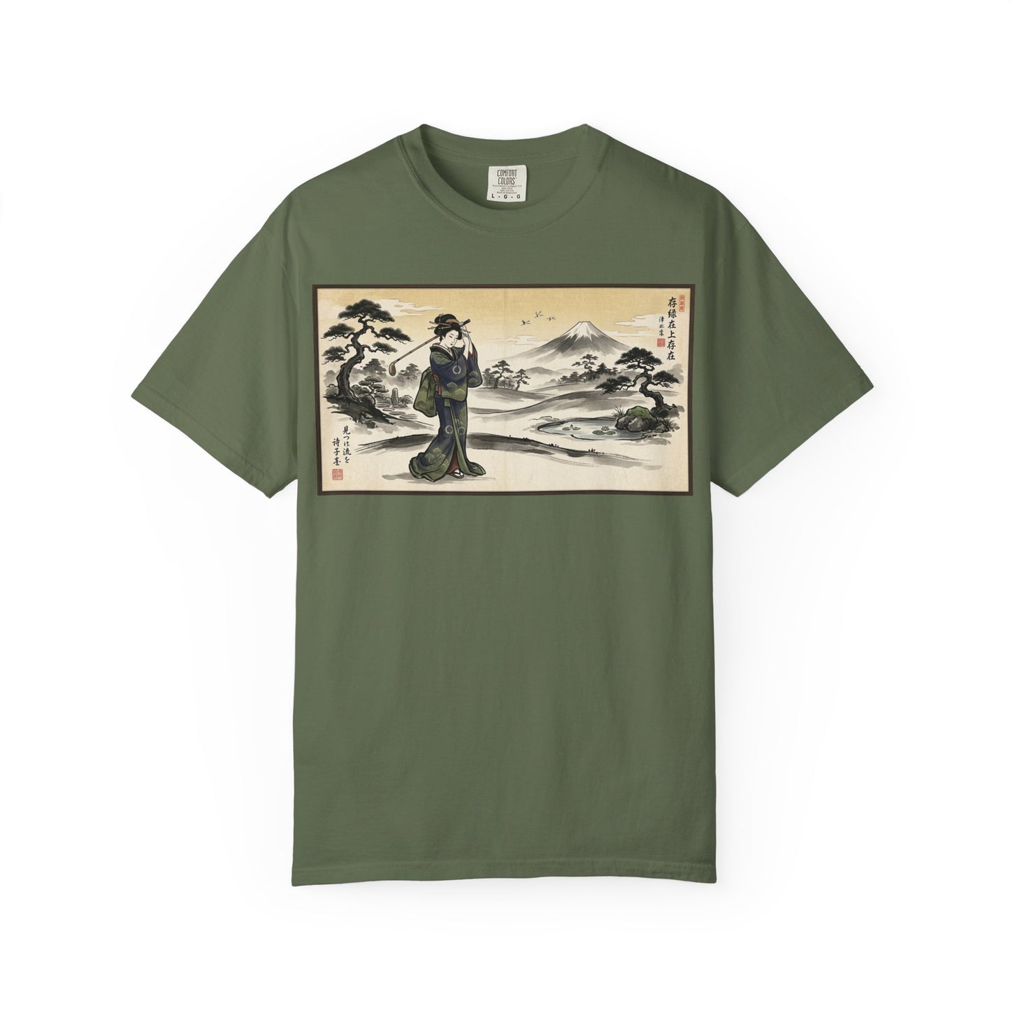 Japanese Ukiyo-e Landscape T-Shirt — Vintage Geisha & Mount Fuji Graphic Tee