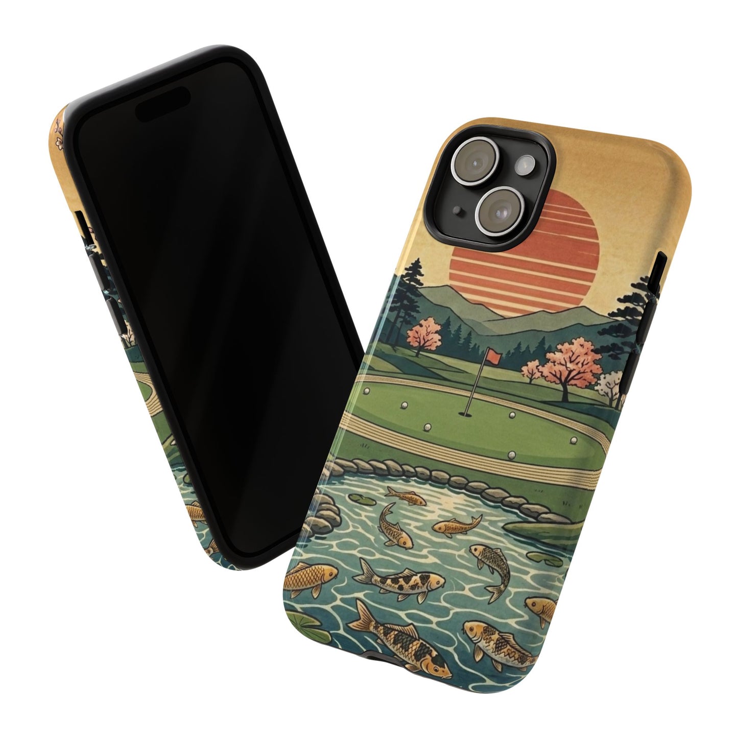 Golf Koi Pond Phone Case — Vintage Sunset Golf Course Design
